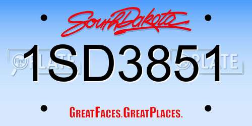 1SD3851 South Dakota License Plate
