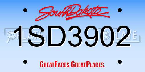 1SD3902 South Dakota License Plate
