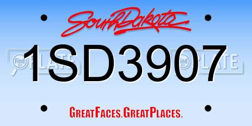 1SD3907 South Dakota License Plate
