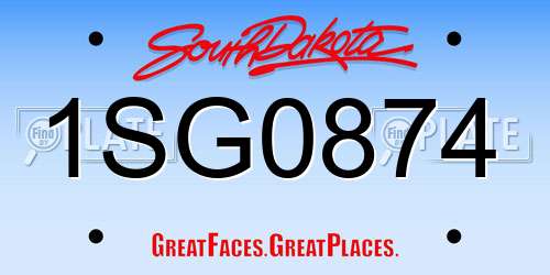 1SG0874 South Dakota License Plate