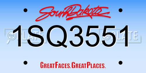 1SQ3551 South Dakota License Plate