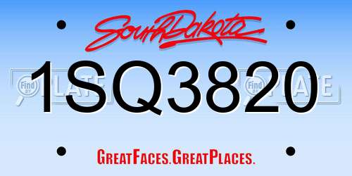 1SQ3820 South Dakota License Plate