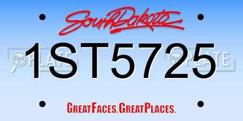 1ST5725 South Dakota License Plate