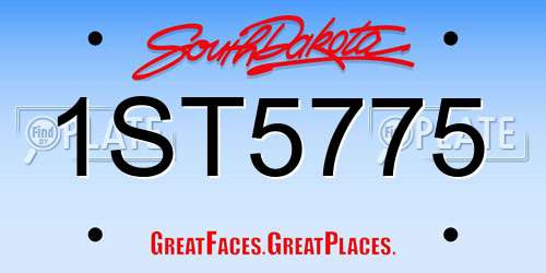 1ST5775 South Dakota License Plate