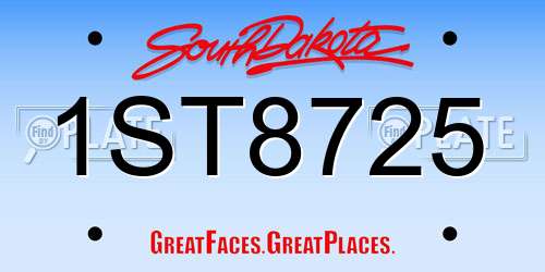 1ST8725 South Dakota License Plate