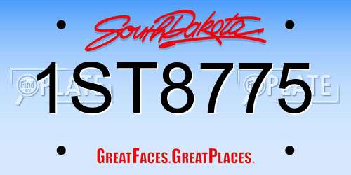 1ST8775 South Dakota License Plate