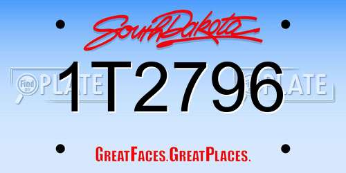 1T2796 South Dakota License Plate