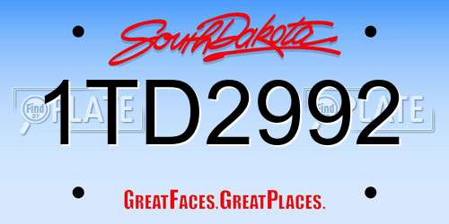 1TD2992 South Dakota License Plate