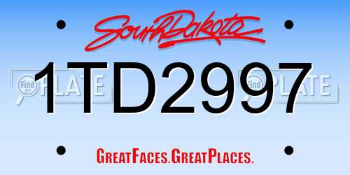 1TD2997 South Dakota License Plate