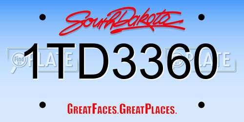 1TD3360 South Dakota License Plate