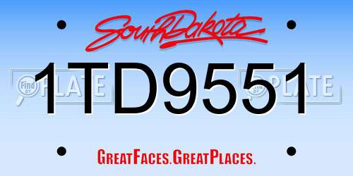 1TD9551 South Dakota License Plate