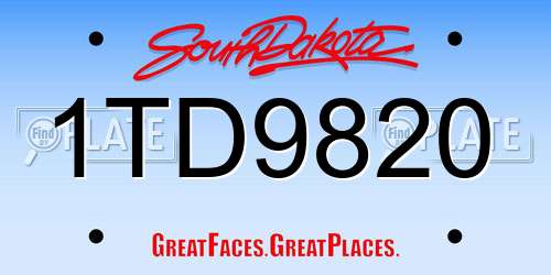 1TD9820 South Dakota License Plate