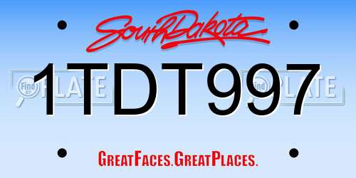 1TDT997 South Dakota License Plate