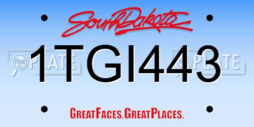 1TGI443 South Dakota License Plate