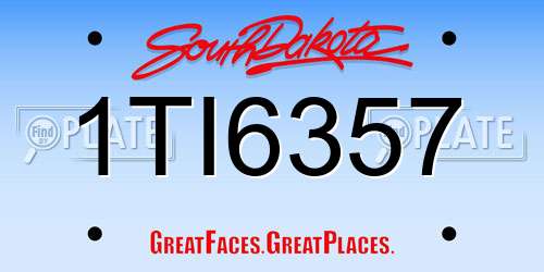 1TI6357 South Dakota License Plate