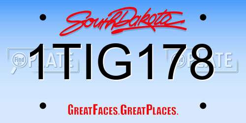 1TIG178 South Dakota License Plate