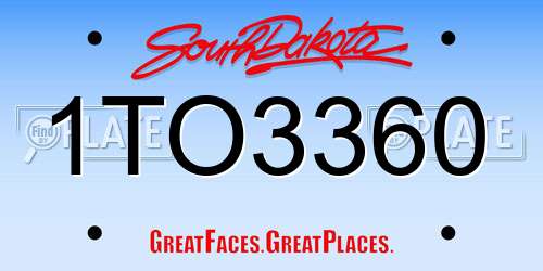 1TO3360 South Dakota License Plate