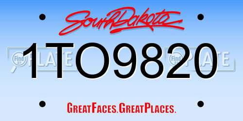 1TO9820 South Dakota License Plate