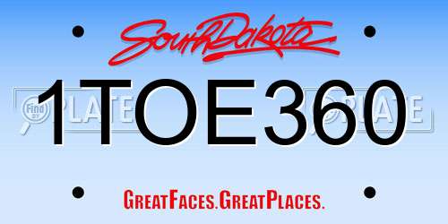 1TOE360 South Dakota License Plate