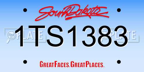 1TS1383 South Dakota License Plate