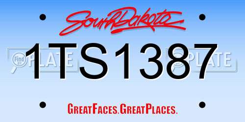 1TS1387 South Dakota License Plate