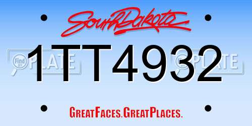 1TT4932 South Dakota License Plate