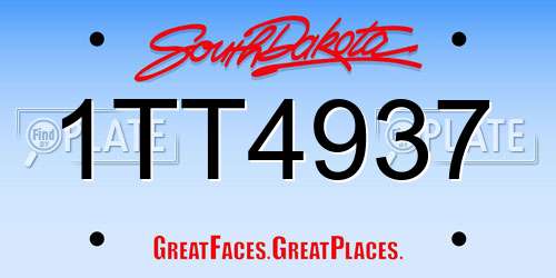 1TT4937 South Dakota License Plate