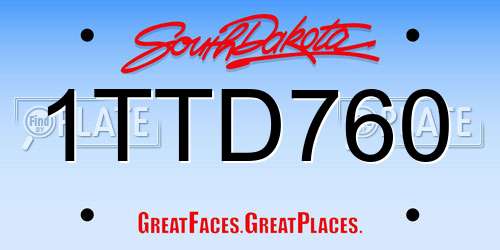 1TTD760 South Dakota License Plate