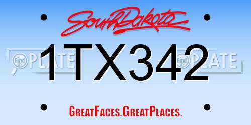 1TX342 South Dakota License Plate
