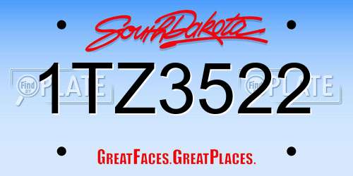 1TZ3522 South Dakota License Plate