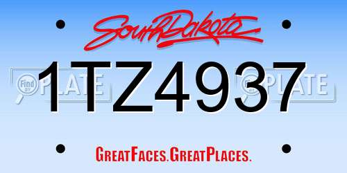 1TZ4937 South Dakota License Plate