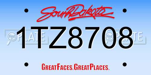 1TZ8708 South Dakota License Plate