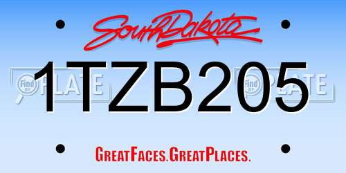1TZB205 South Dakota License Plate