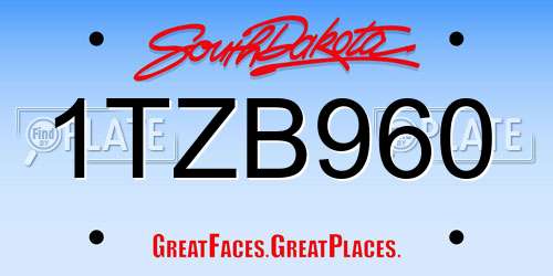 1TZB960 South Dakota License Plate