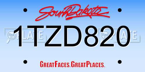 1TZD820 South Dakota License Plate