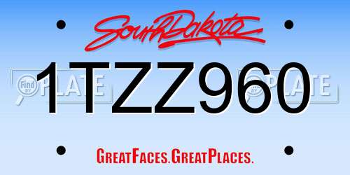 1TZZ960 South Dakota License Plate