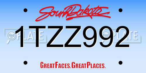 1TZZ992 South Dakota License Plate