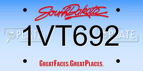 1VT692 South Dakota License Plate
