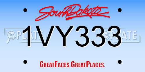 1VY333 South Dakota License Plate