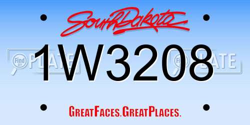 1W3208 South Dakota License Plate