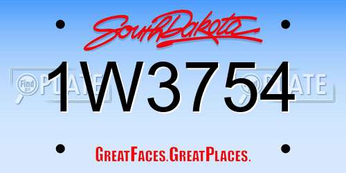 1W3754 South Dakota License Plate