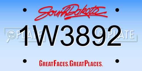 1W3892 South Dakota License Plate
