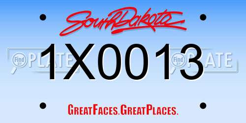 1X0013 South Dakota License Plate