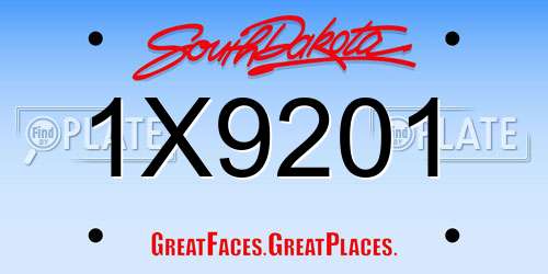 1X9201 South Dakota License Plate