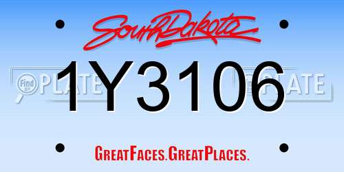 1Y3106 South Dakota License Plate
