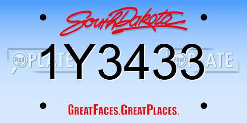 1Y3433 South Dakota License Plate