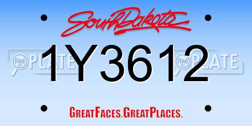 1Y3612 South Dakota License Plate