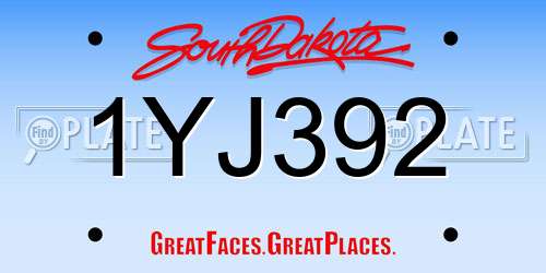 1YJ392 South Dakota License Plate