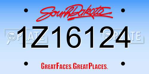 1Z16124 South Dakota License Plate