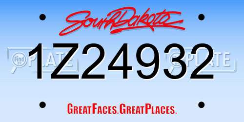 1Z24932 South Dakota License Plate
